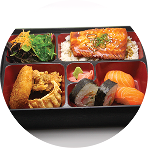 B5.	Grilled Salmon Bento Box <br>煎三文魚套餐 <br>$:18.90 <br><i>＊</i> Buy any Bento Box or Rice get one miso soup free